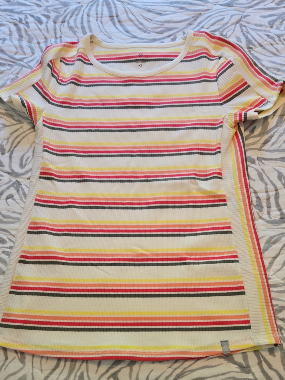 Talbot Striped Short Sleeve Knit Top in White with Pink & Yellow Stripes